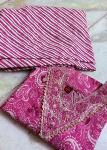 Pink Paisley Kurta Set with Striped Pants