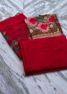 Brown &amp; Red Dress Material