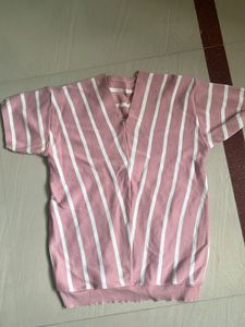 Pink & White Striped V-Neck Top