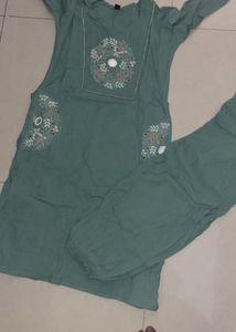 Embroidered Teal Kurta Set