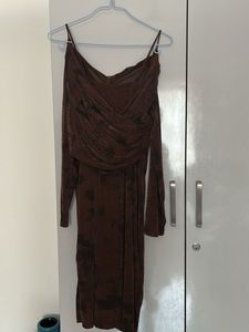 Sparkly Coffee Brown Long Sleeve Wrap Dress