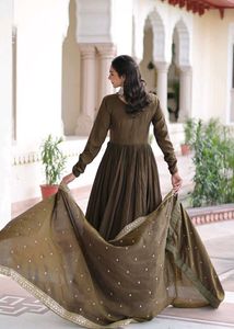 Elegant Olive Green Embroidered Anarkali Suit