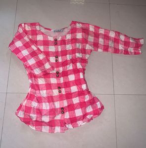 Pink Gingham Button-Up Tunic Top
