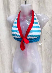 I. Striped Halter Bikini Top