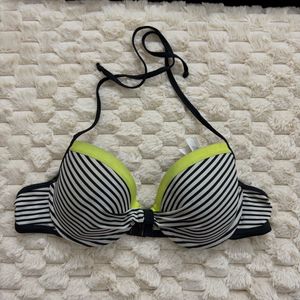 Striped Bikini Top with Neon Trim