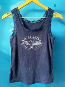 Navy Blue Lace Trim Tank Top