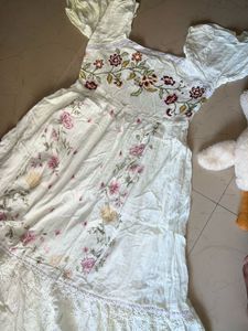 Embroidered White Cotton Frock