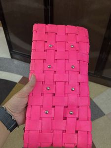 Bright Pink Woven Clutch