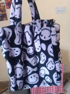 Fuzzy Smiley Face Tote Bag