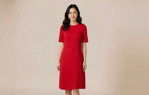 Red Short Sleeve Midi Dress