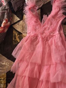 Charming Pink Tulle Ruffle Dress