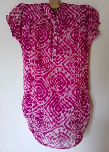 Vibrant Pink & Beige Printed Short Kurta