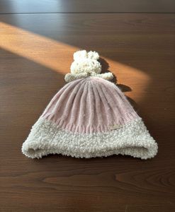 Cute Pink Knit Baby Beanie with Pom