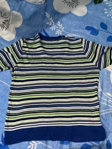 Striped V-Neck Button-Up Top