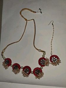 Red Pearl Necklace chokar & bindi