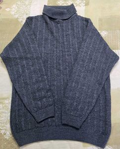 Men's Grey Cable Knit Turtleneck Sweater