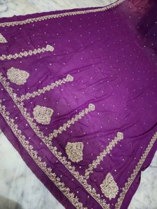 Purple zaridozi work and chiffon fabric Saree