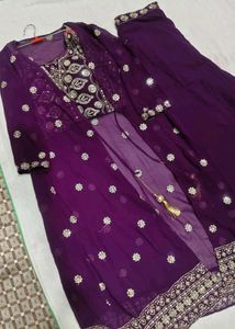 Elegant Purple Embroidered shrug dress