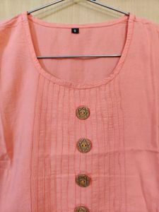 Pure cotton Peach Button-Down Kurta