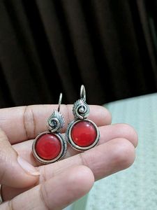 Red Stone Dangle Earrings