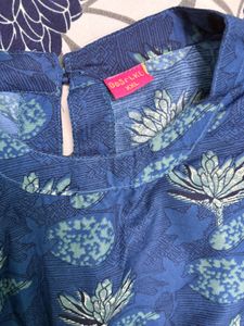 Stylish Blue Lotus Print Kurta Set
