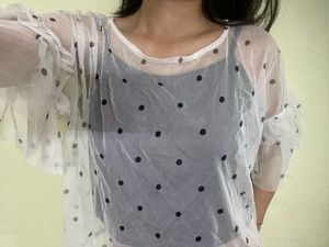 Sheer Polka Dot Top with Ruffle Sleeves