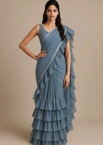 Grey Ruffled Saree