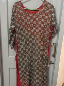 Brown Checkered Tunic with Red Accents