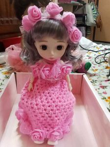 Adorable Pink Doll with Crochet Dress