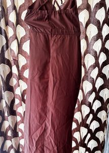 cross shoulder long pink dress
