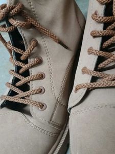 Stylish Beige Lace-Up Boots