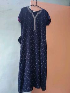 Navy Blue Printed Kurti maxi