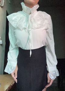 White pleated ruffle shirt
