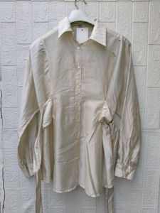 Korean Pintrest Cream Button-Up Collared Shirt