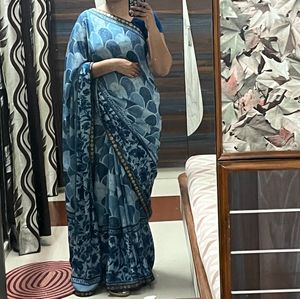 Elegant Blue Printed Saree