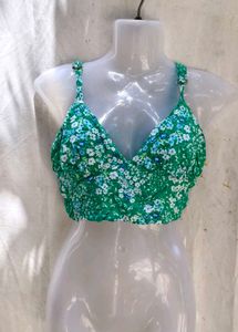 Green Floral Crop Top