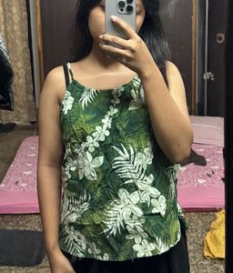 Green Floral Print Camisole Top