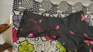 Black georgette short top with embroidery