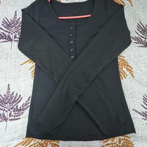 Black Long Sleeve Henley Top