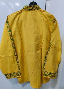 Yellow Printed Short Cotton Kurti