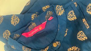 Blue Kurta with Golden Print