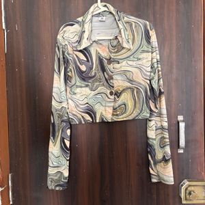 Retro Swirl Print Cropped Shirt