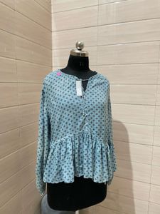 Blue Printed Peplum Top