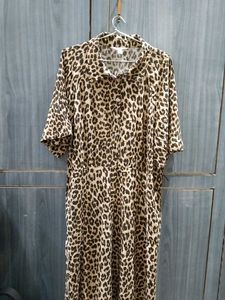 H&M Leopard Print Midi Shirt Dress