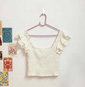 White Smocked Flutter Sleeve Top
