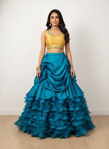 Stunning Teal Ruffle Skirt with Mustard Top