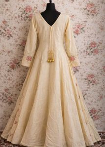 Elegant Cream Floral Embroidered Anarkali Gown