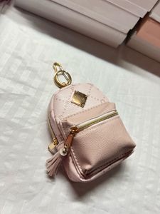 Pink Faux Leather Pouch with Keychain
