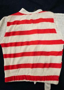 Striped Blouse with Pearl Embellishment crop top