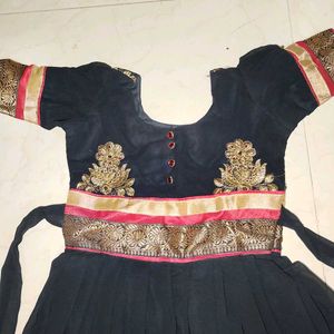 Elegant Black &amp; Gold Embroidered Anarkali Dress
